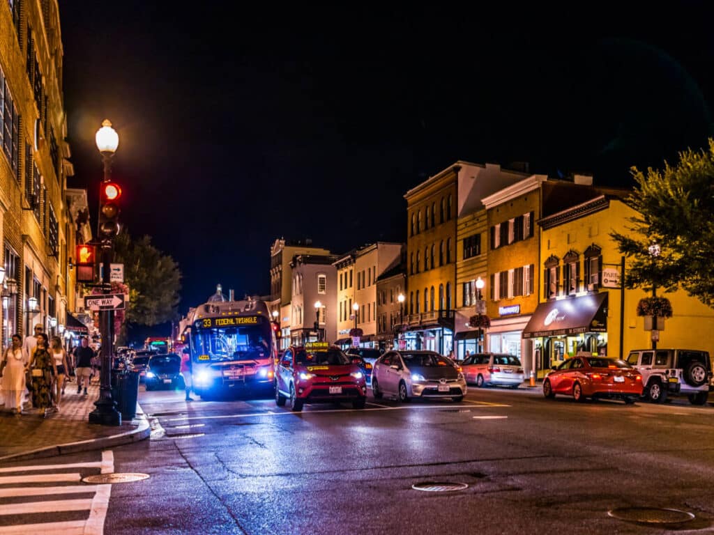View from a street in Georgetown at night