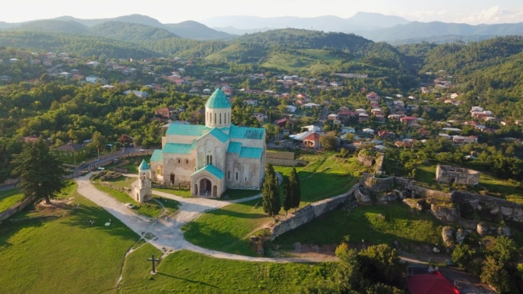 View of Church in Kutaisi by drone