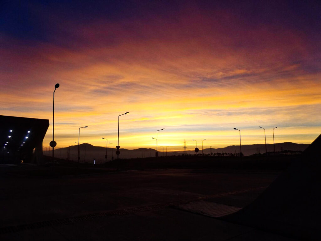 View of the empty road of Tbilisi at sunset