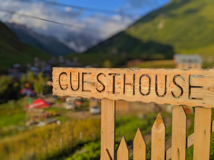 A sign in Ushguli saying "Guesthouse"