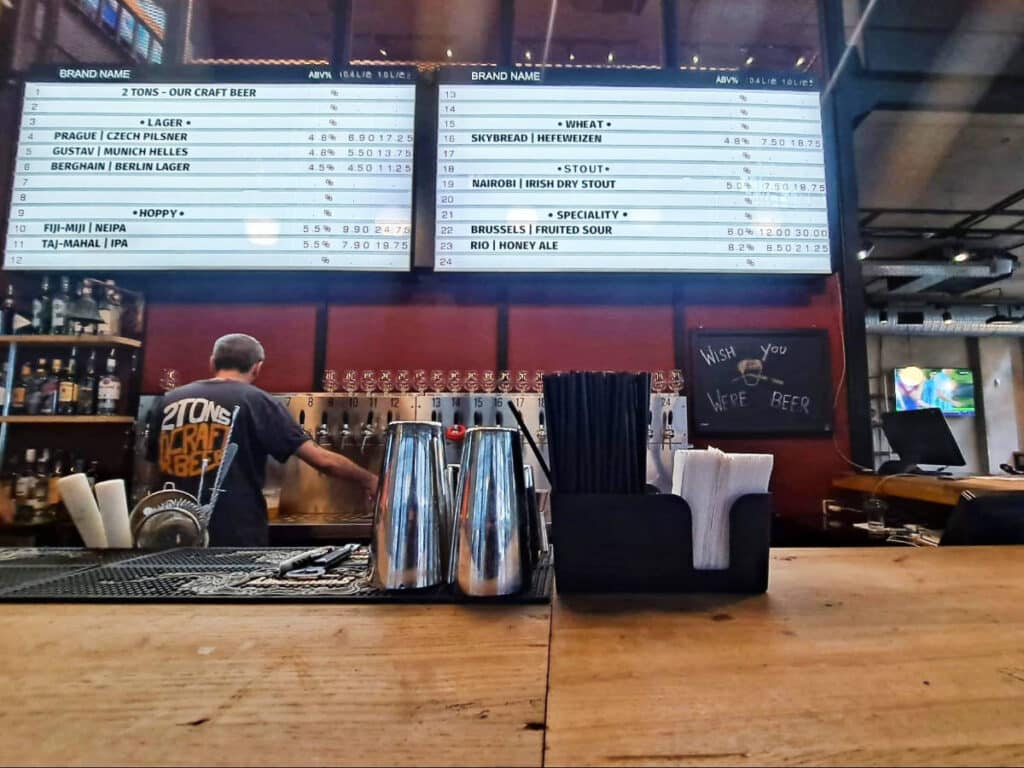 View on the counter on a craft beer bar