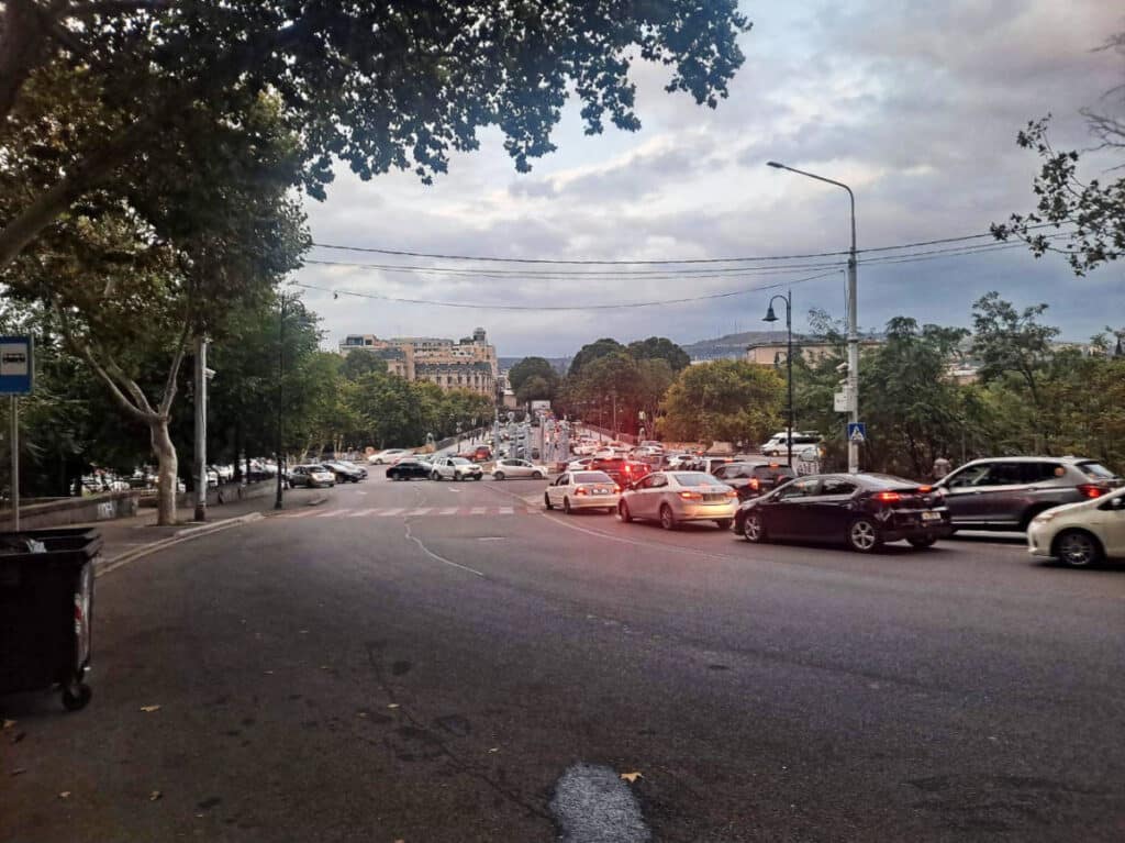 View of cars on a street in Georgia during rush hours