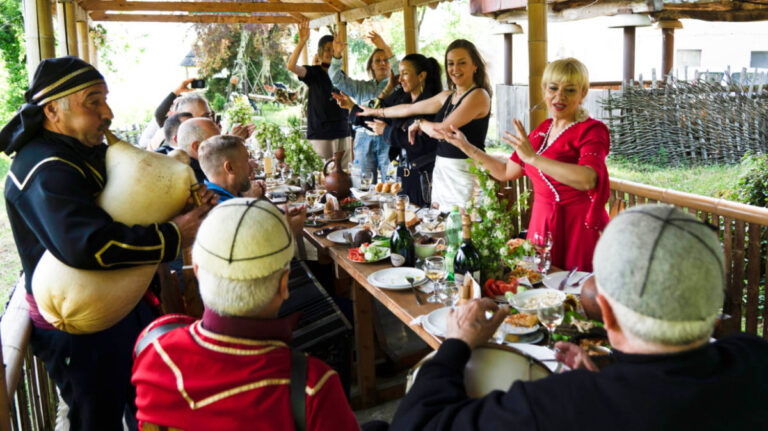View of the people dancing at a Georgian feast