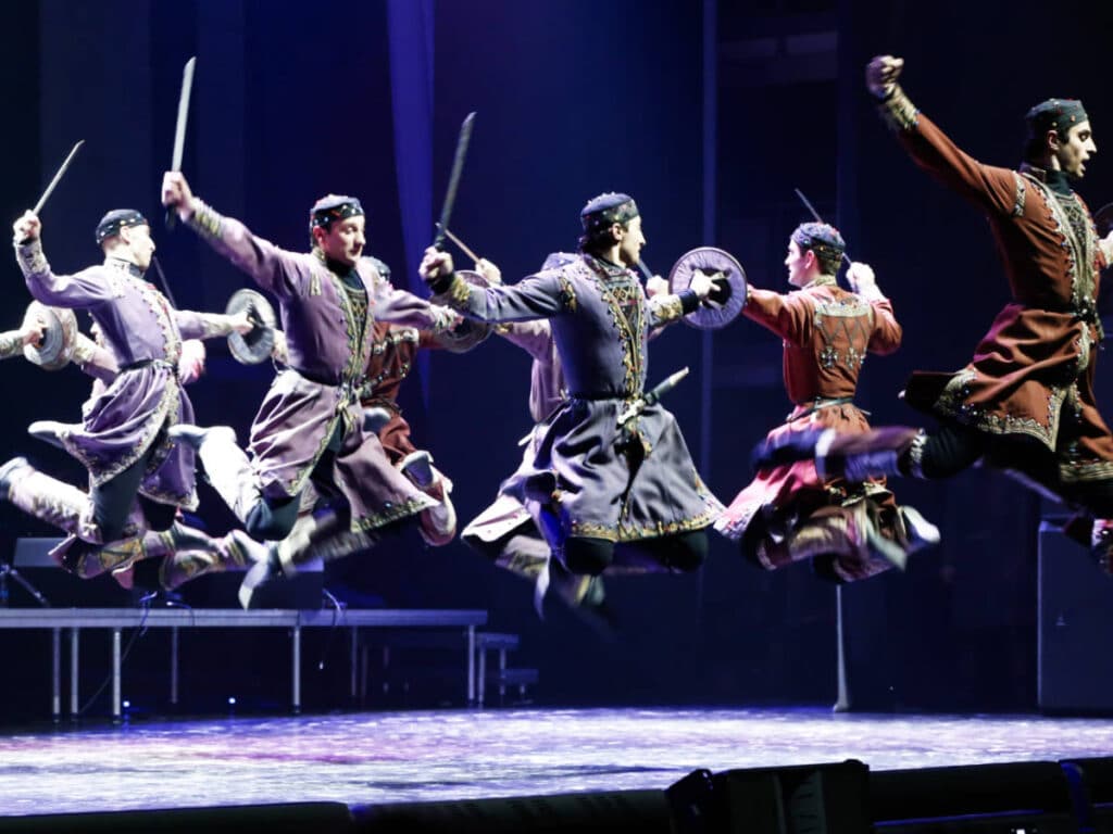 View of the Georgian sword dancers on the stage