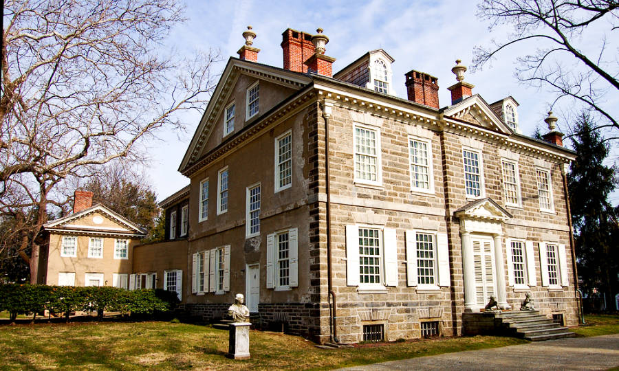 Exterior view of The Chew House or Cliveden in the Germantown section of Philadelphia