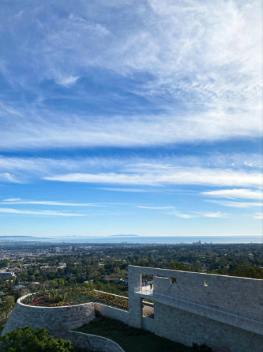 The clear skies over the Getty garden