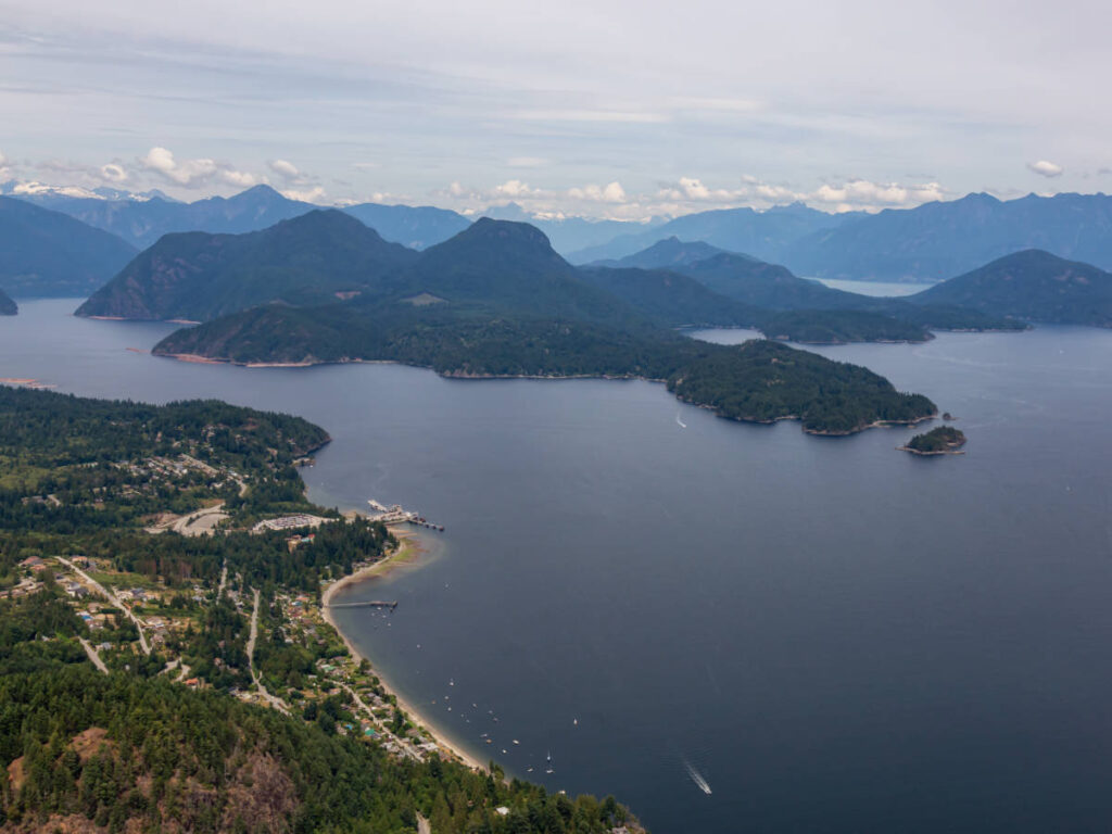 Aerial view of Gibsons and its coastline