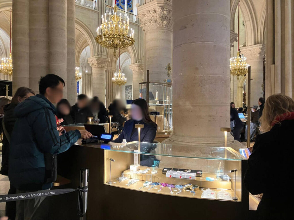 View of people at the gift shop in Notre Dame