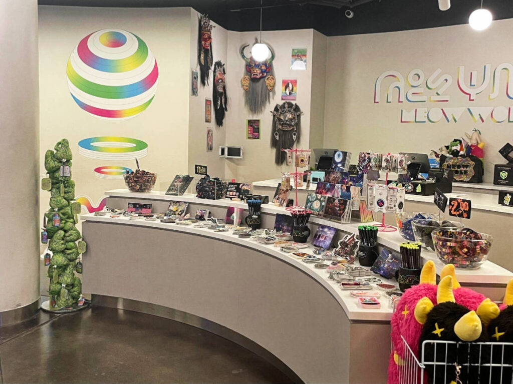 Different kinds of souvenirs inside the Gift Shop in Meow Wolf