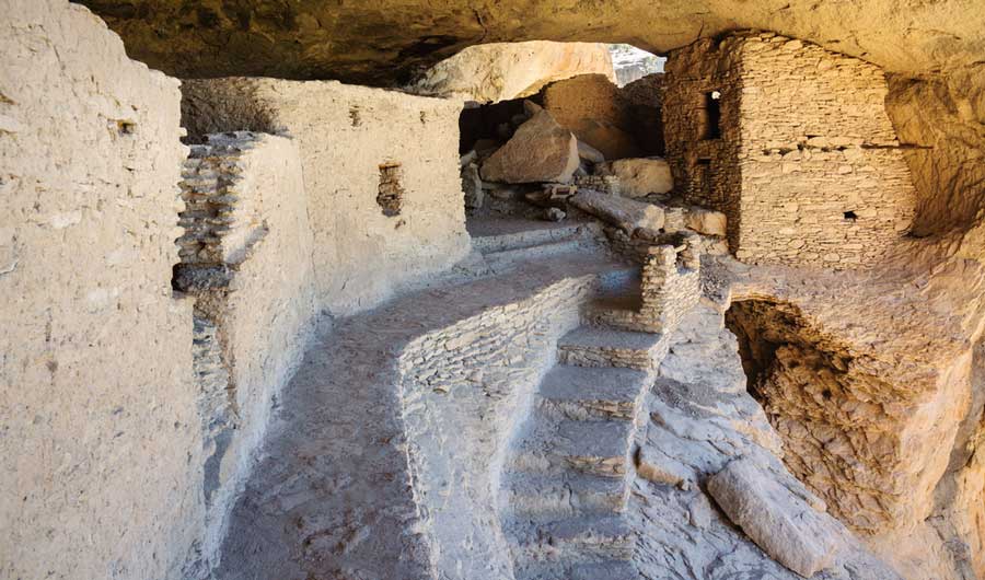 View of ruins at the Gila Cliff Dwellings National Monument in New Mexico
