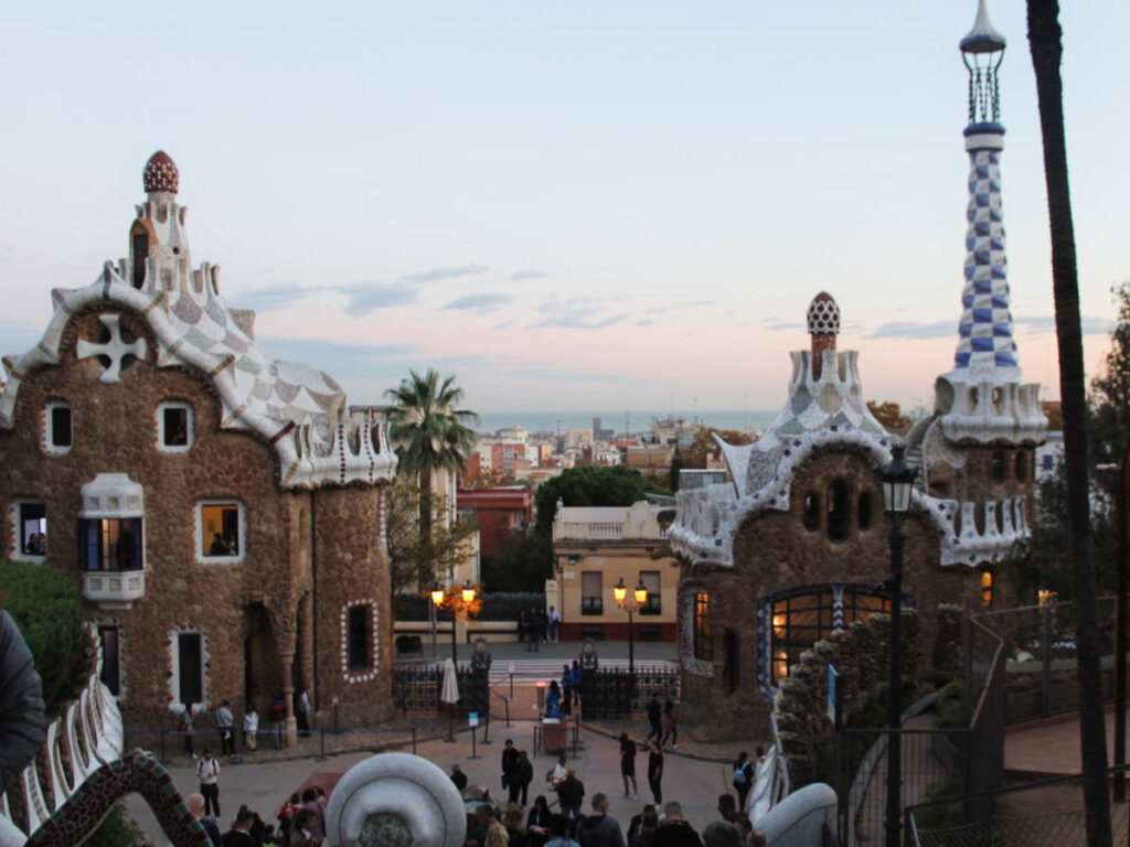 View of the Gingerbread houses at the entrance of Park Güell