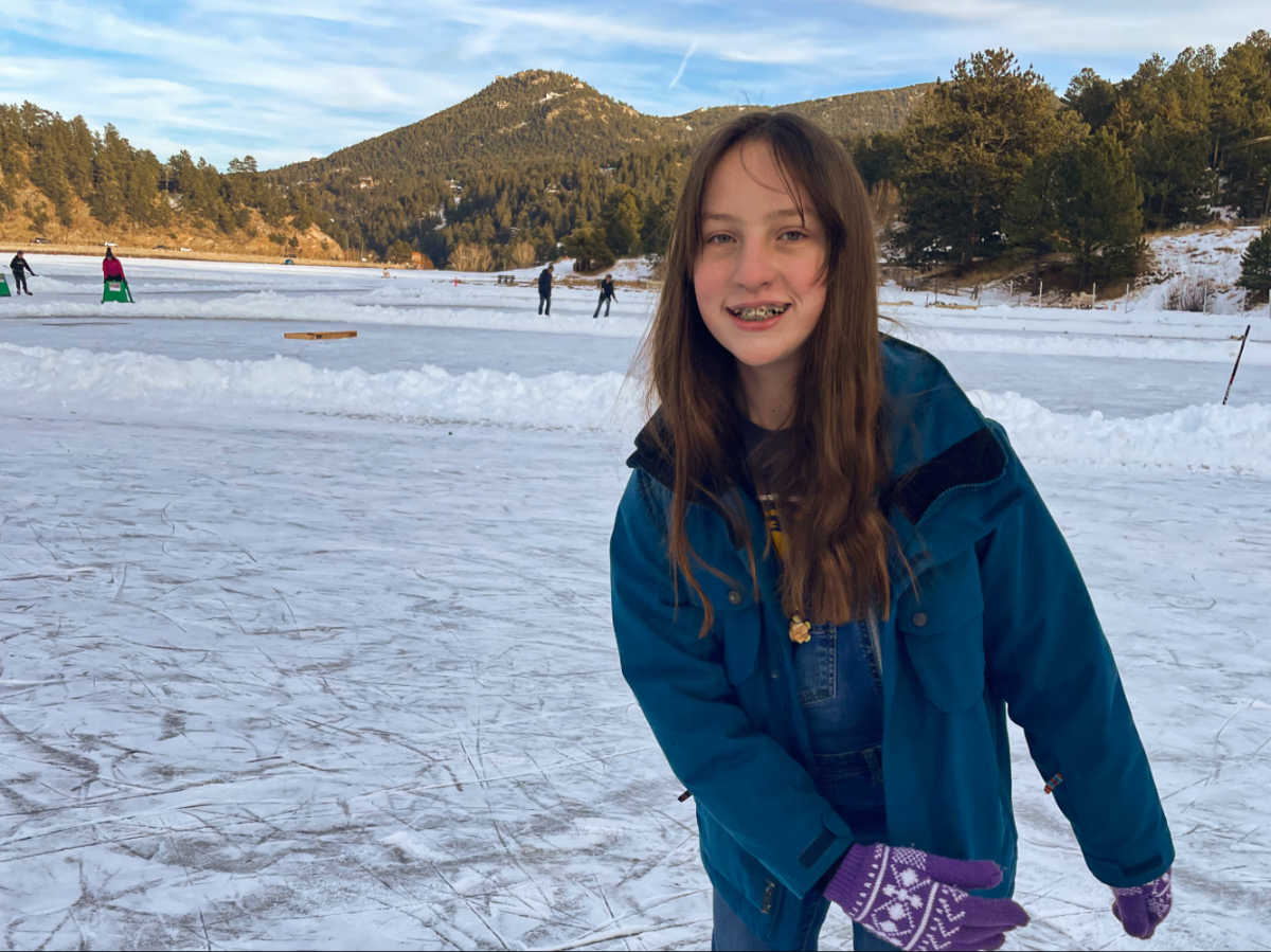 The author's daughter ice skating at the Evergreen Lake