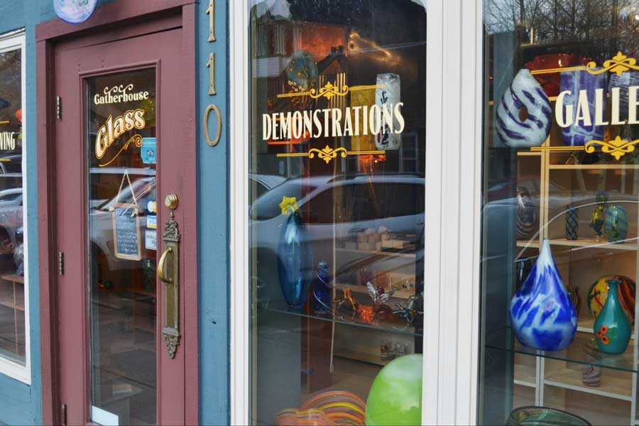 View of glass displays in Gatherhouse in Frisco