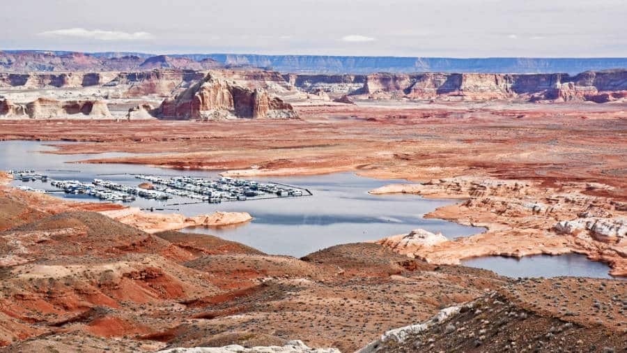 Aerial view of the Glen Canyon National Recreation Area Desert and Lake Powell Landscape