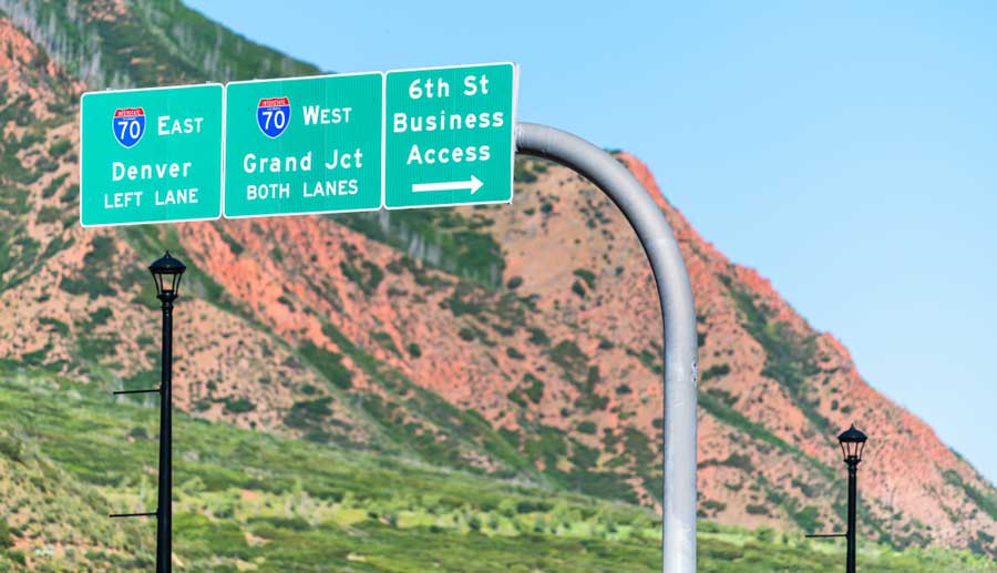 View of a road signage in interstate 70 in Glenwood Springs