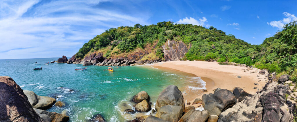 Scenic view of the beach in Goa on a sunny day