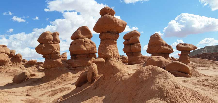 Towers of red rocks at the Goblin Valley State Park