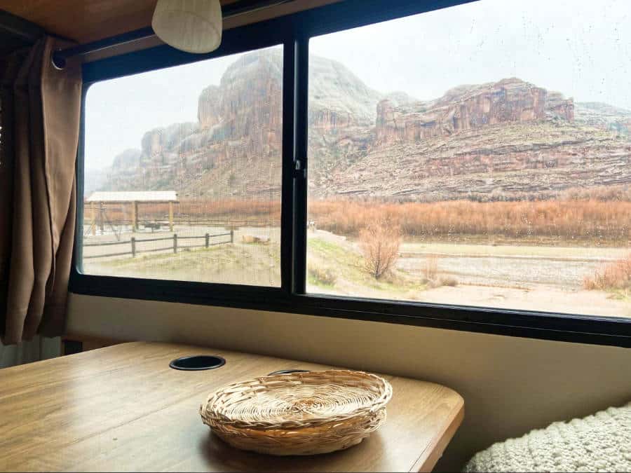 View of the huge rock formations at the Gold Bar Group Campground, seen from the motorhome