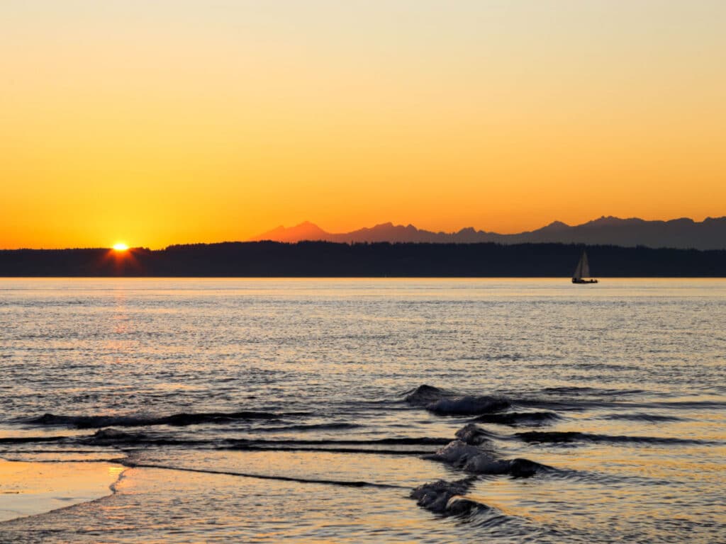 View of the beautiful sunset from Golden Gardens Park