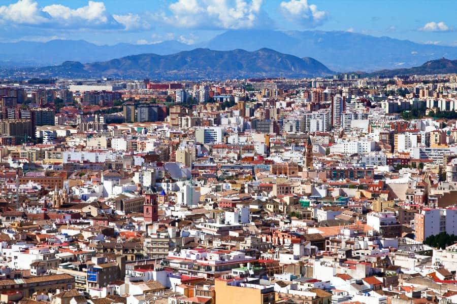 Aerial view of the Goleta and La Trinidad districts of Malaga