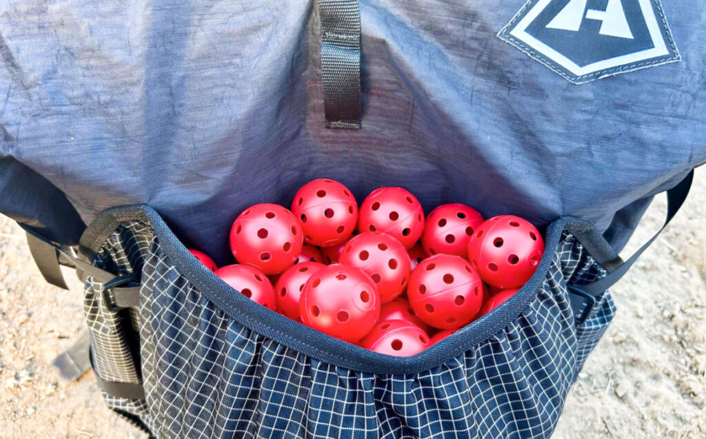 View of the Hyperlite Mountain Gear Southwest Backpack full of plastic balls inside