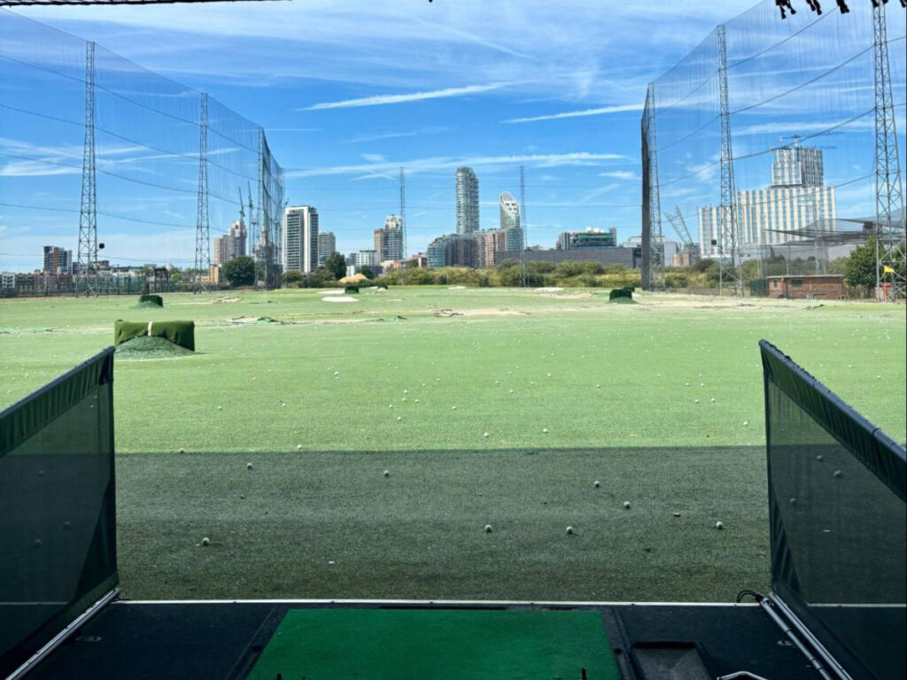 View of the golf bays at Greenwich Peninsula
