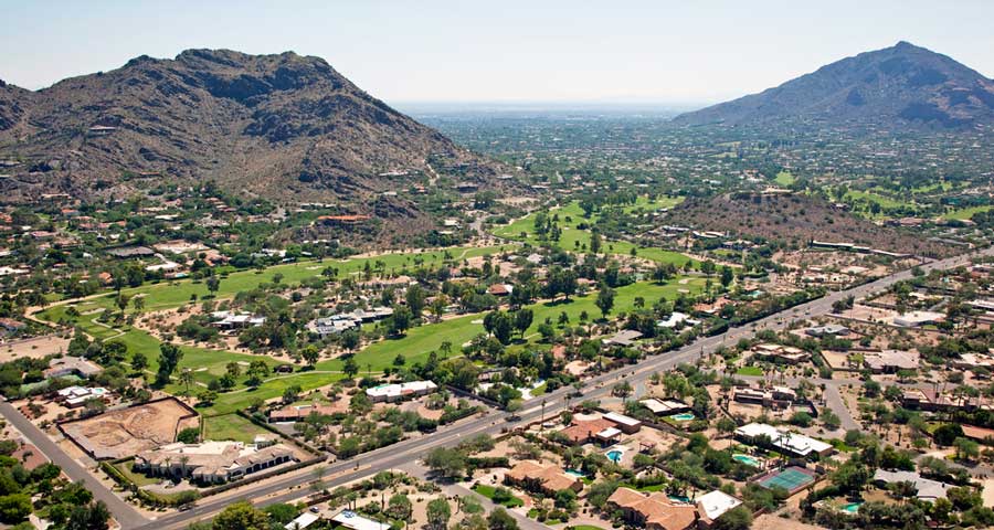 Aerial view of a golf course in Paradise Valley