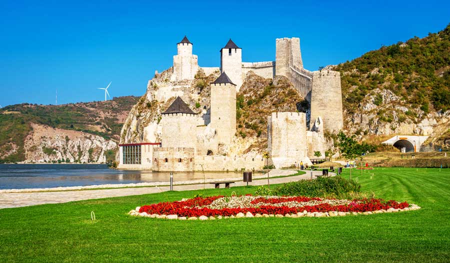 The Golubac Fortress and the clear blue sky