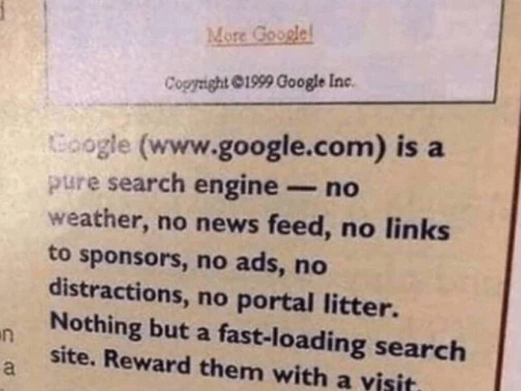 A graphic showing the Google ad from 1999