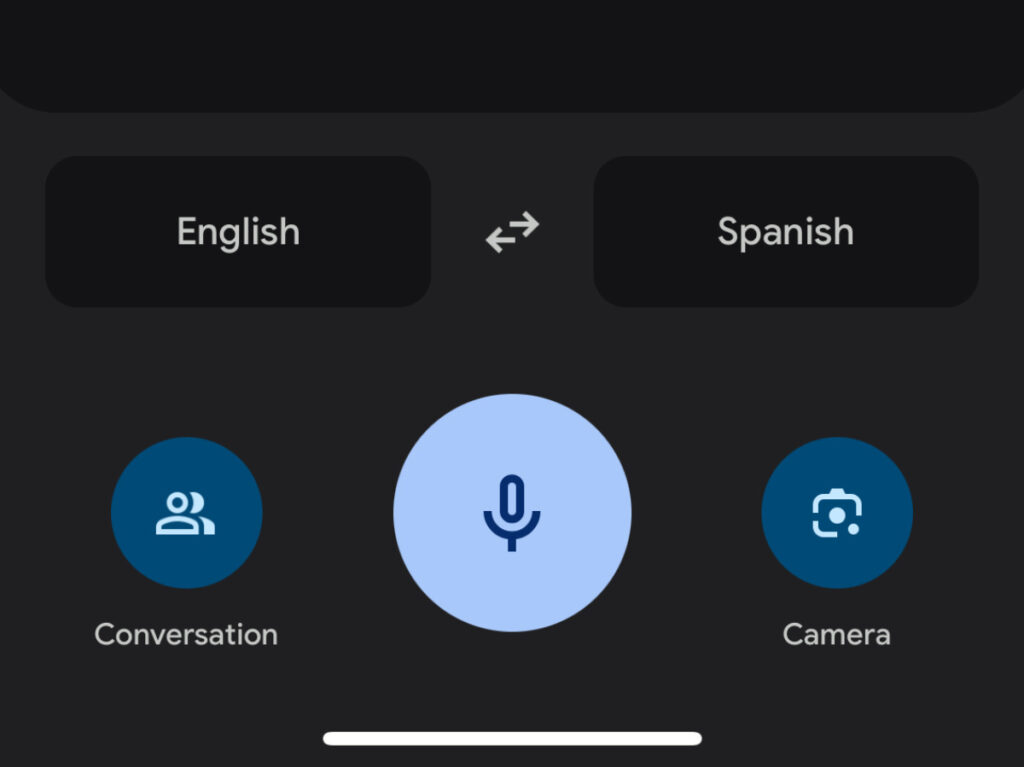 The user interface of the Google Translate application