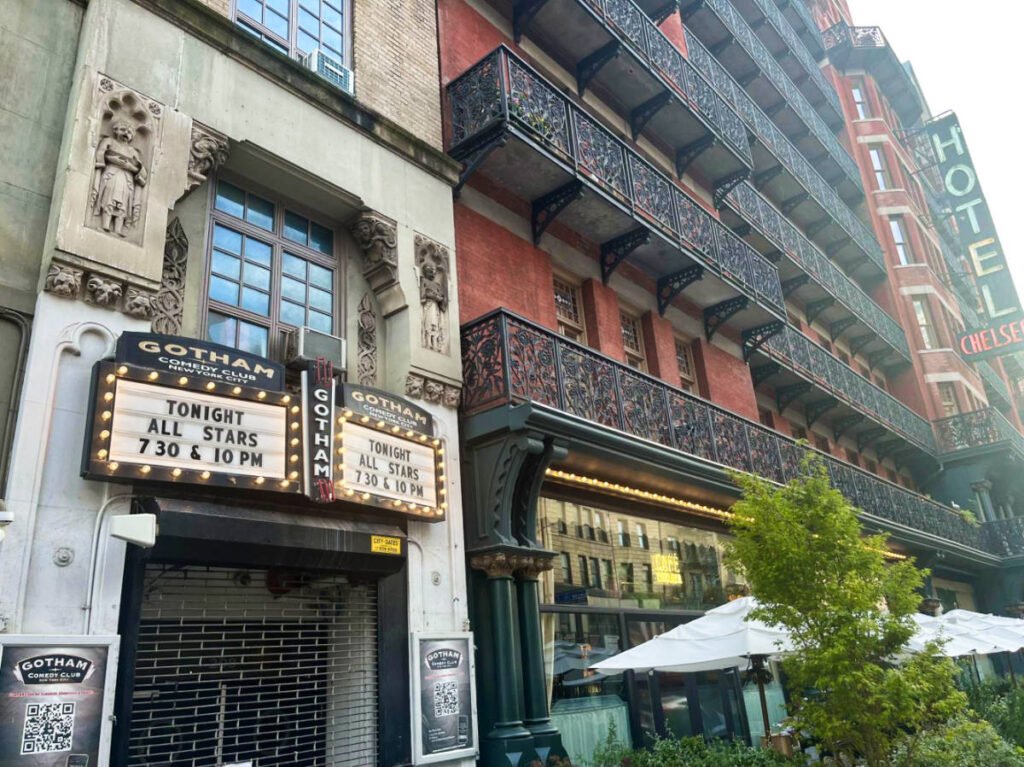 Exterior and entrance view of Gotham Comedy Club