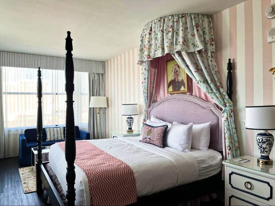 View inside the Corner Room of Graduate Hotel with a king bed