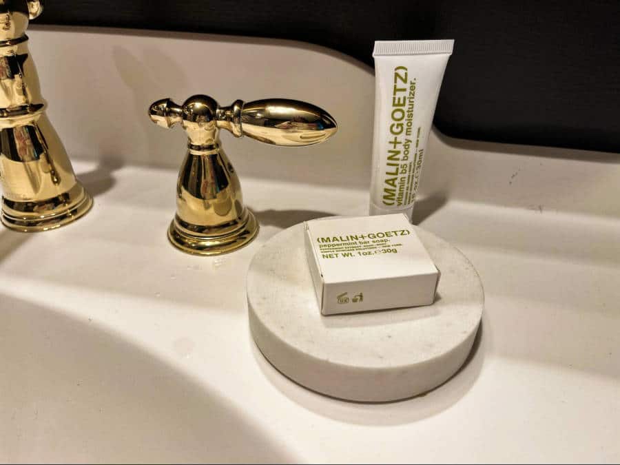 The Malin + Goetz toiletries inside the bathroom of Graduate Nashville