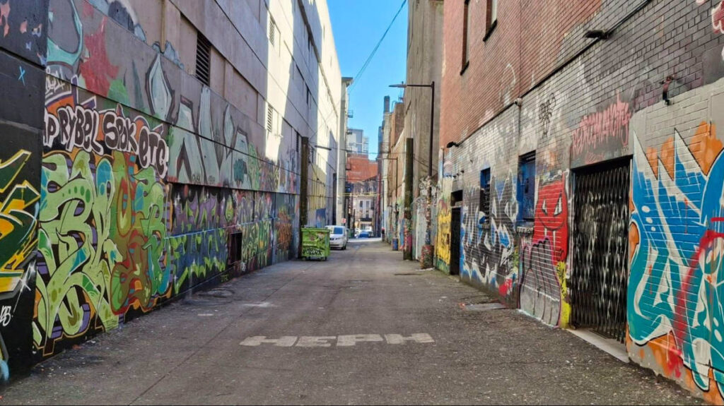 View of Graffiti in alleyways of Vancouver