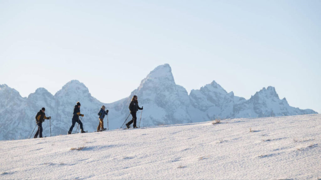 View of Nordic skiers at Grand Teton national Park in winter