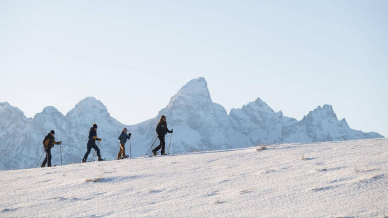View of Nordic skiers at Grand Teton national Park in winter