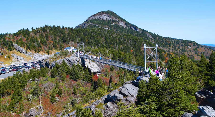 People walking in the suspension bridge in Grandfather Mountain