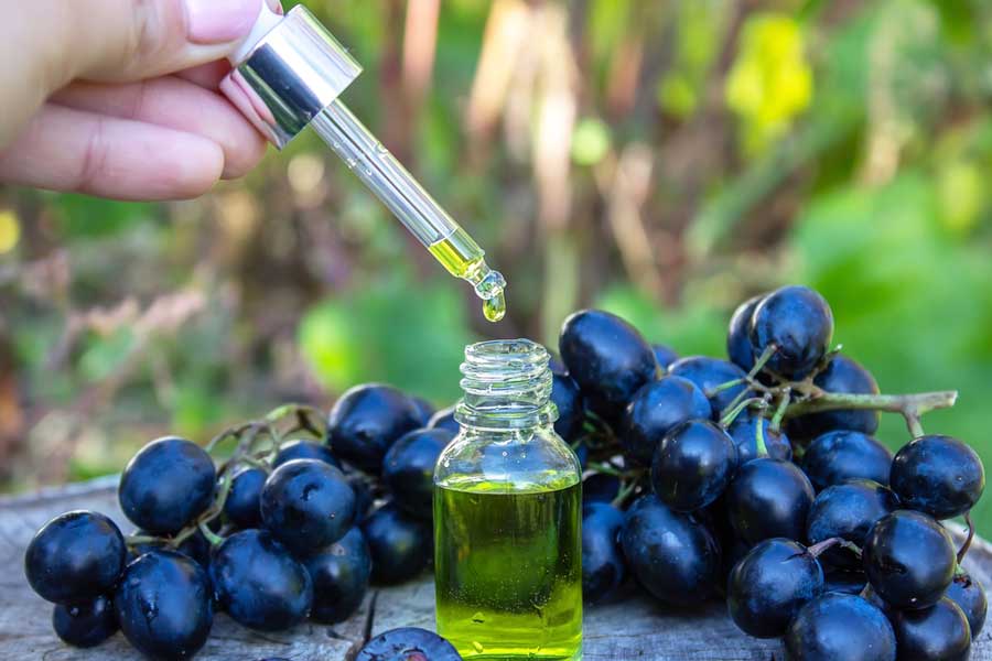 Grapeseed oil on a small glass jar from GrapeSeed Spa