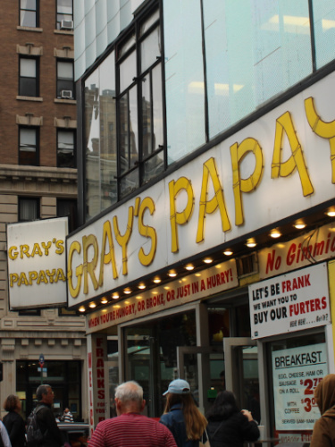 View of the signages outside the Gray’s Papaya