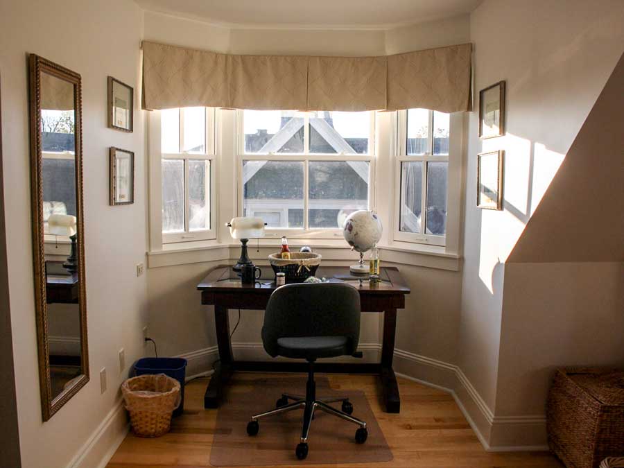 A working table with a view in Reception Area in Great George Hotel