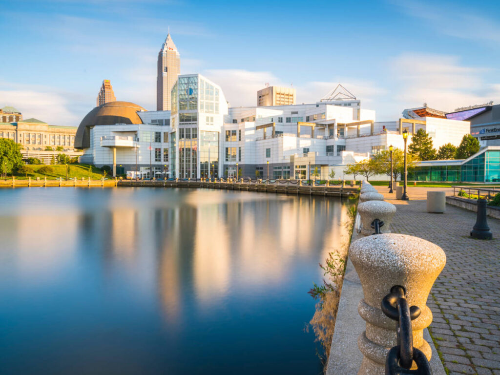 Blue sky over the building of Great Lakes Science Center