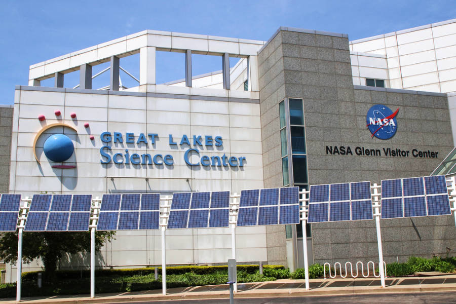 View of the Great Lakes Science Center building from the outside
