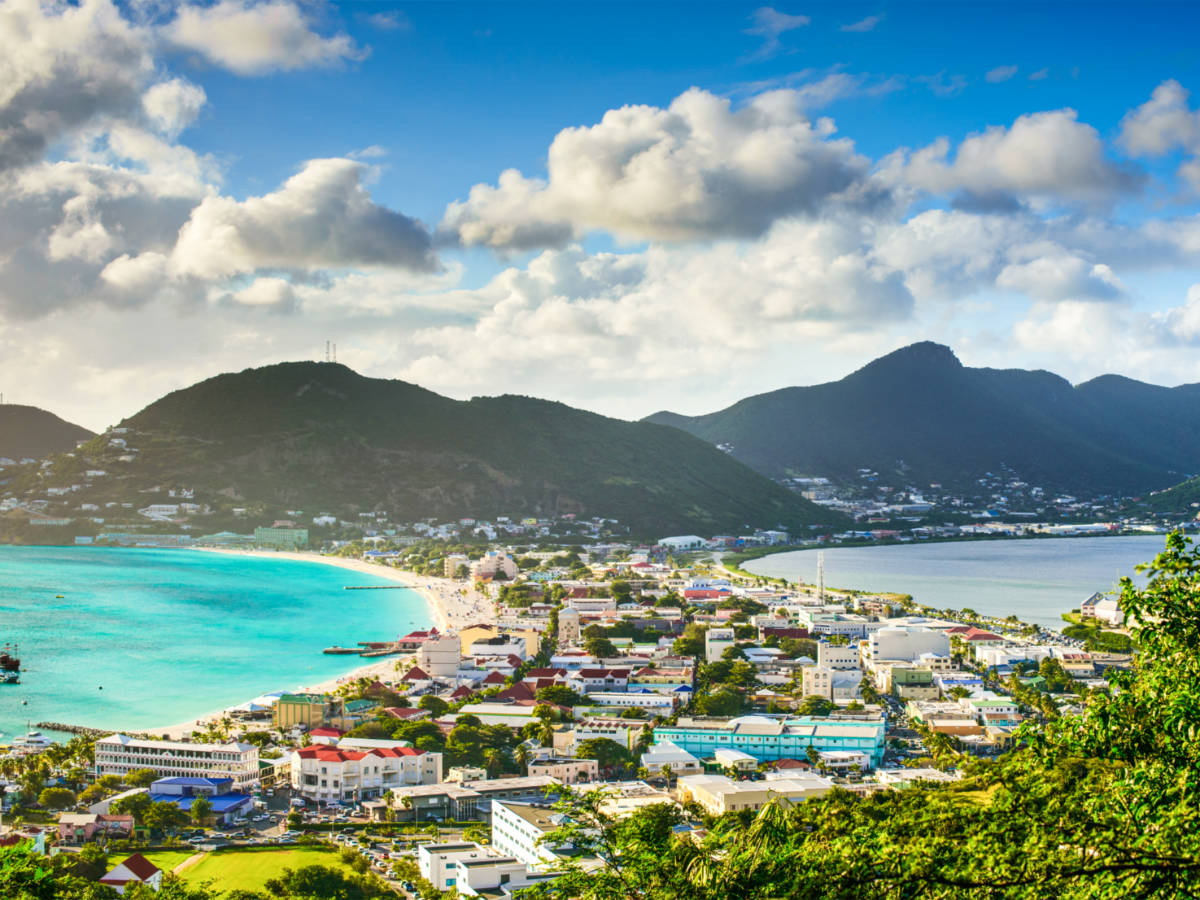 Aerial view of the cityscape at the Great Salt Pond