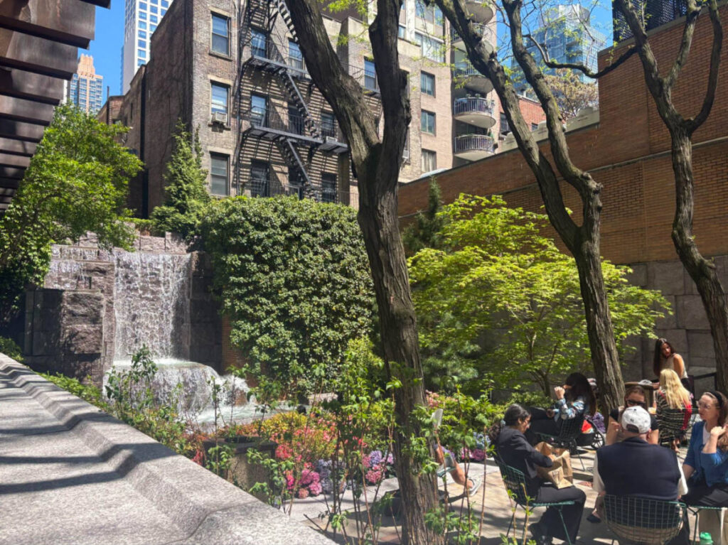 View of the waterfall at Greenacre Park in Midtown
