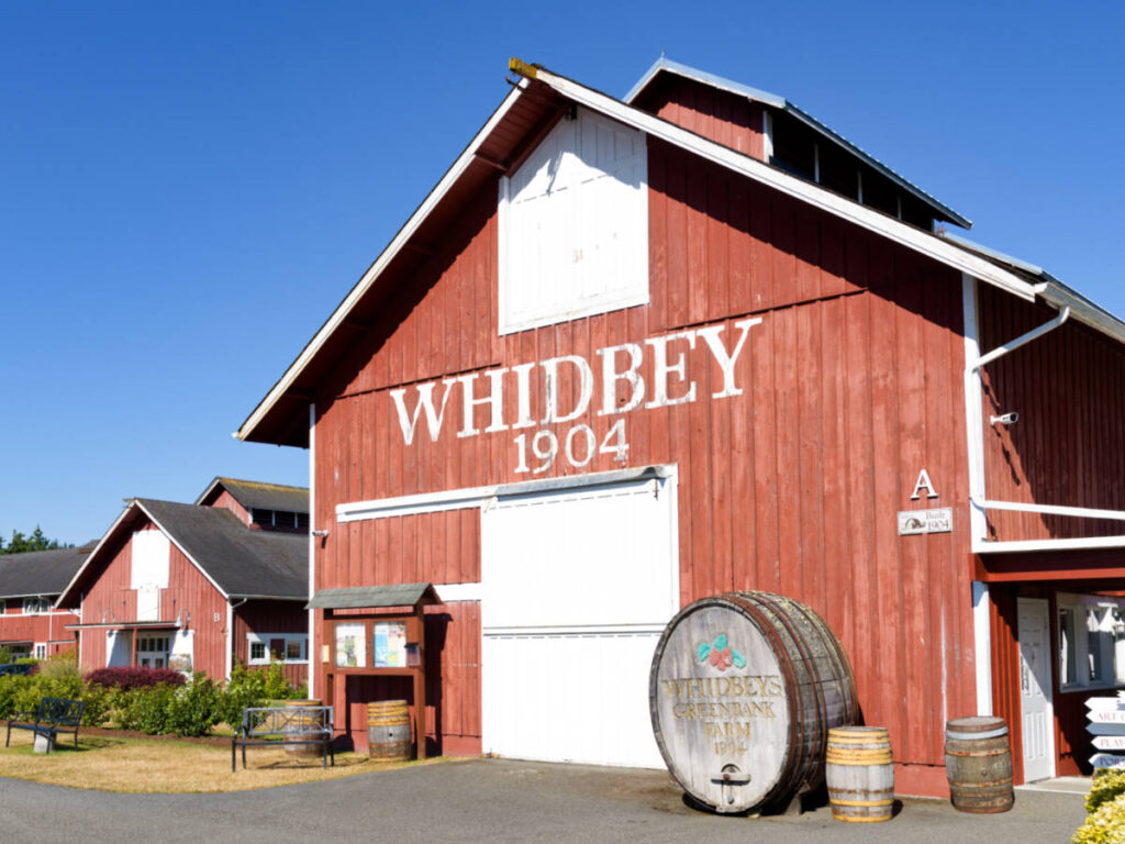 View of the red barns at Greenbank Farm on Whidbey Island