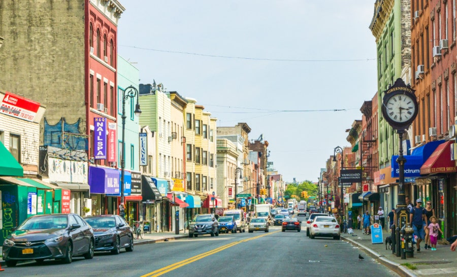 The main street in the Greenpoint NYC neighborhood