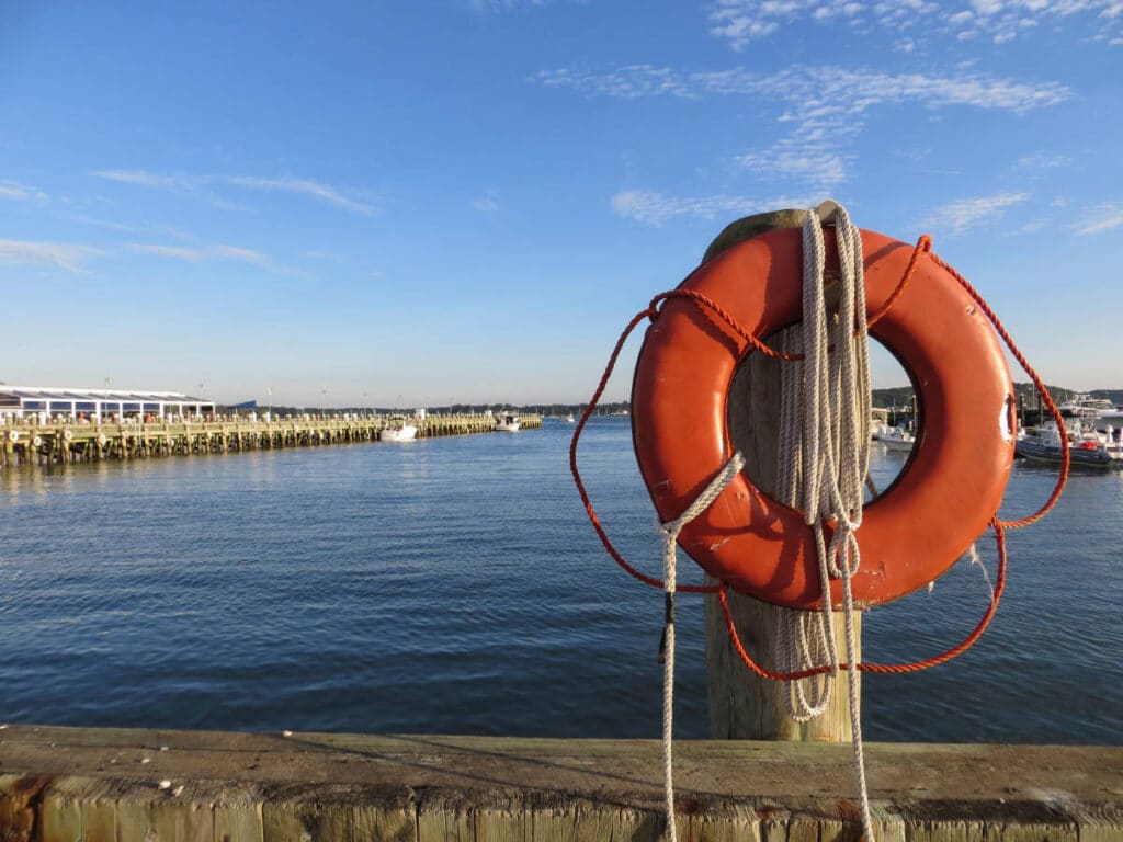 A life preserver ring at the Greenport Harbor