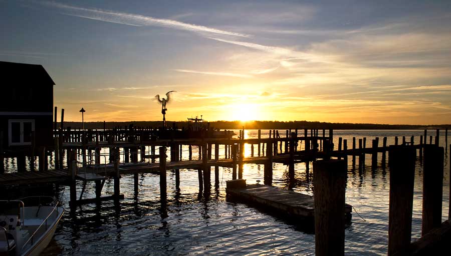 Sunrise over the marina in Greenport