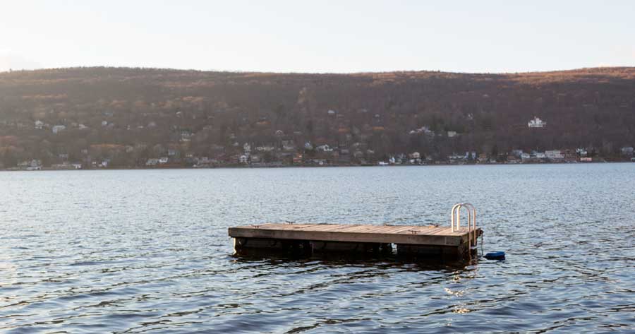 A diving platform in the middle of the Greenwood Lake