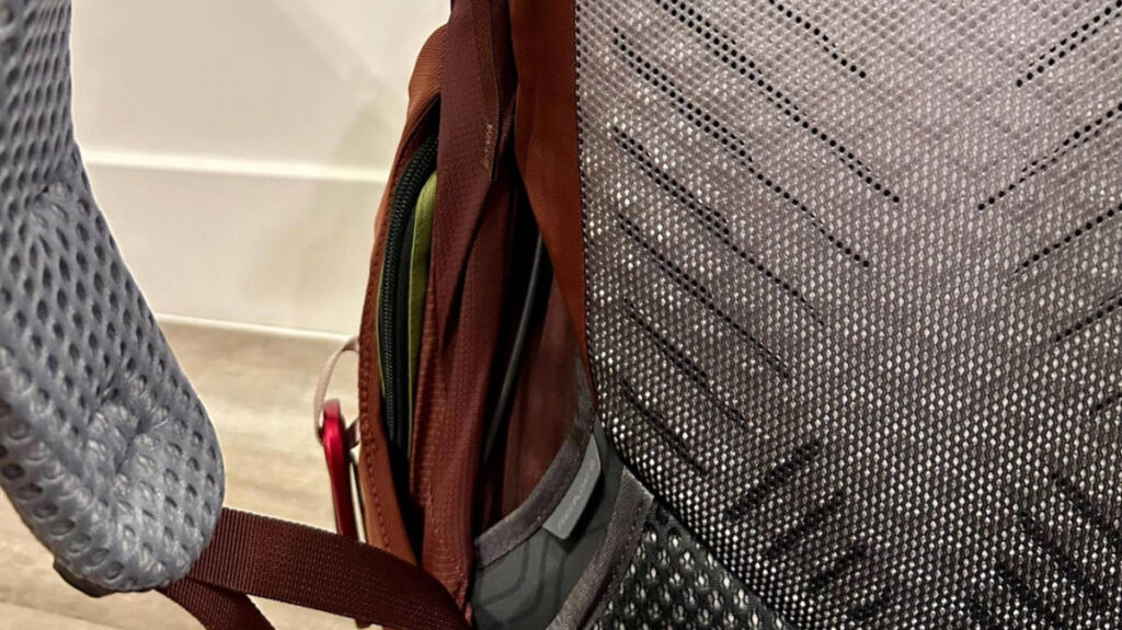 Close up view of the back panel of Gregory Maven